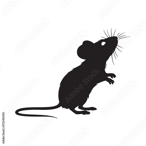 Silhouette of a mouse looking up isolated on white background