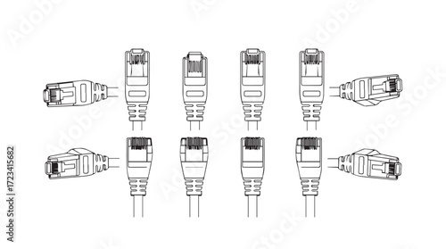 Ethernet network cable connectors ready for network connection and data transfer silhouette