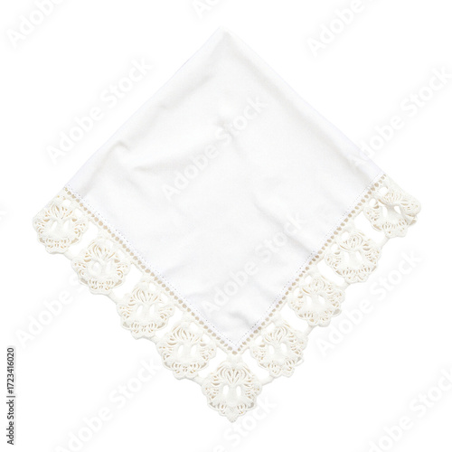 White handkerchief with lace trim on isolated background  