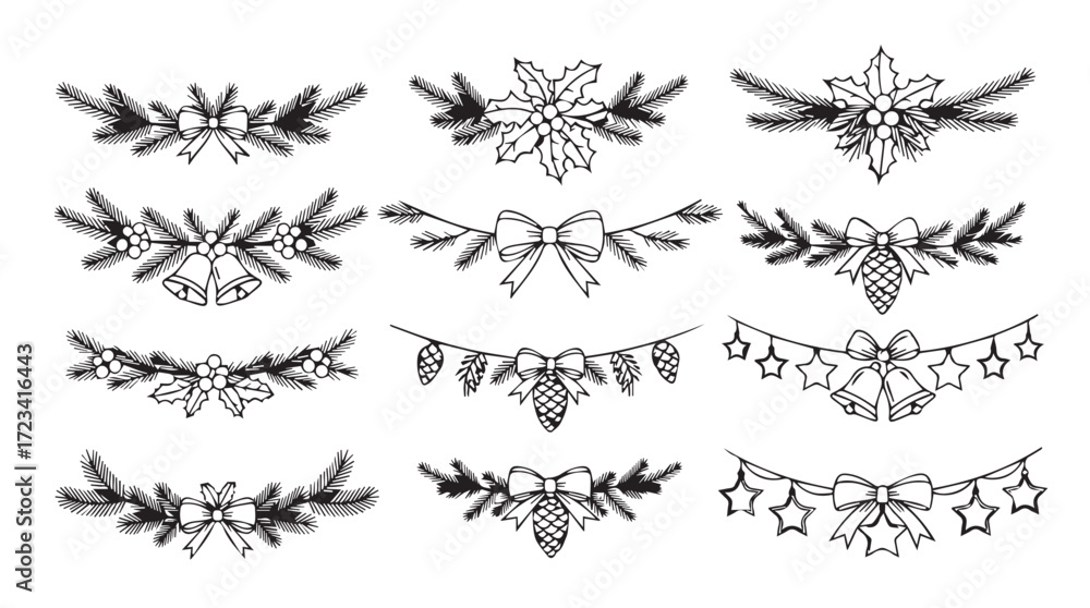 Obraz premium Collection of hand-drawn christmas ornaments festive decorations and winter holiday embellishments silhouette