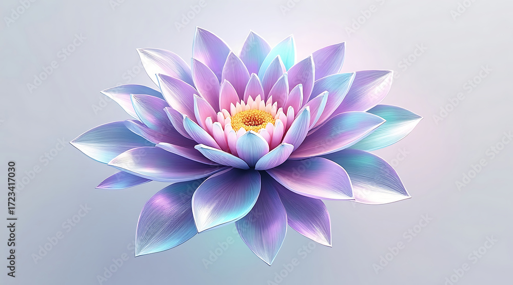 Obraz premium Hyper detailed digital bouquet of abstract flower with soft pastel purple and blue petals glowing gently with delicate yellow center