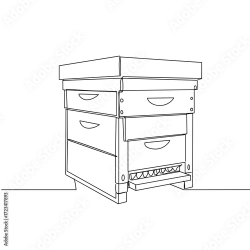 Beehive box in simple line art design on white background  