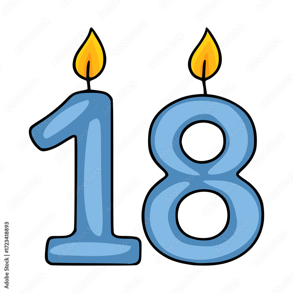 Obraz premium Delightful vector illustration of eighteen blue candles with yellow flames, perfect for birthday invitations or celebratory designs.