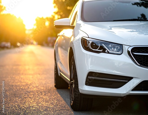 White car parked on a sunny road