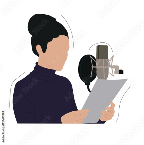 2290.epswoman recording sound. oung singer singing and recording song with professional studio mic 