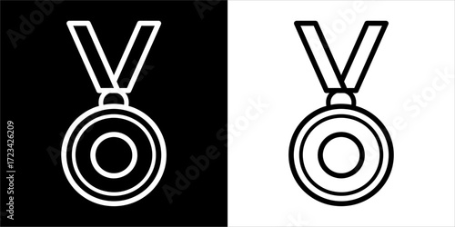 Two medal icons, one white on black and one black on white, with ribbons.