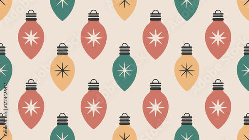 Festive Holiday Lights Seamless Pattern with Retro Style Ornaments for Joyful Designs
