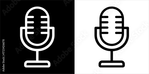 A microphone icon in white, presented against both black and white backgrounds.