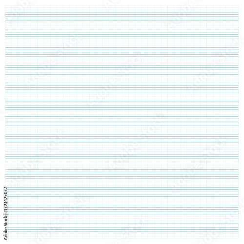 Graph paper. Printable grid paper with stave on a white background. A blank music sheet paper with staff. Geometric pattern for composition, education, school. Realistic lined paper blank.