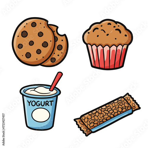Collection of School Meals themed icons, including Cookie, Muffin, Yogurt Cup, Granola Bar