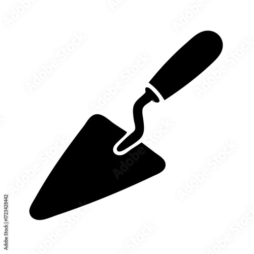 Silhouette of a construction trowel with wooden handle. Perfect for building, masonry, renovation, DIY projects, architecture design and construction equipment themes.