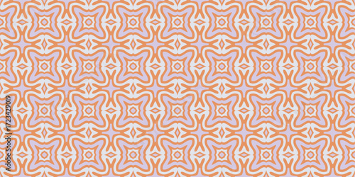 A delicate and repeating geometric pattern with a pastel color palette featuring floral motifs.