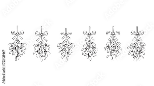 Decorative mistletoe bundles with ribbons festive christmas winter holiday ornaments silhouette