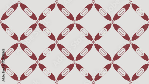 A repeating pattern of maroon shapes with white oval centers arranged in a diamond grid formation