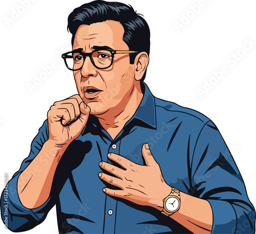 A middle age man coughing due to chest pain vector illustration