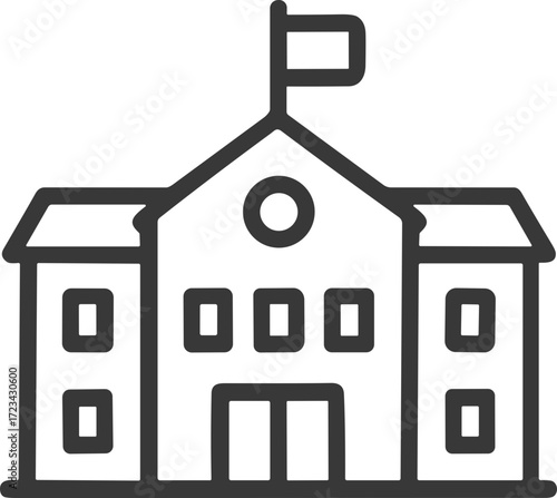 Simple icon of school building with flag