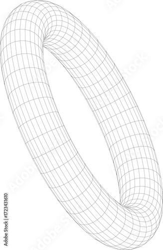 Abstract three dimensional torus wireframe shape. Futuristic geometric design element. Vector
