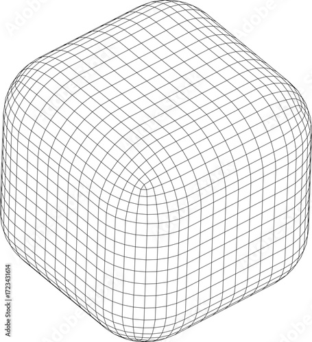 Abstract rounded cube wireframe structure. Futuristic three dimensional design. Vector
