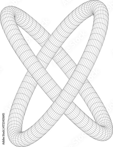 Abstract three dimensional torus wireframe shape. Futuristic geometric design element. Vector
