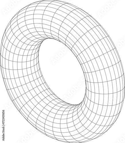 Abstract three dimensional torus wireframe shape. Futuristic geometric design element. Vector
