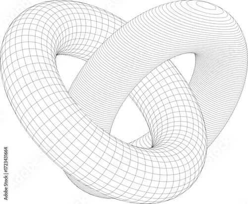 Abstract three dimensional torus wireframe shape. Futuristic geometric design element. Vector
