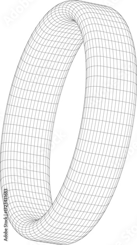 Abstract three dimensional torus wireframe shape. Futuristic geometric design element. Vector

