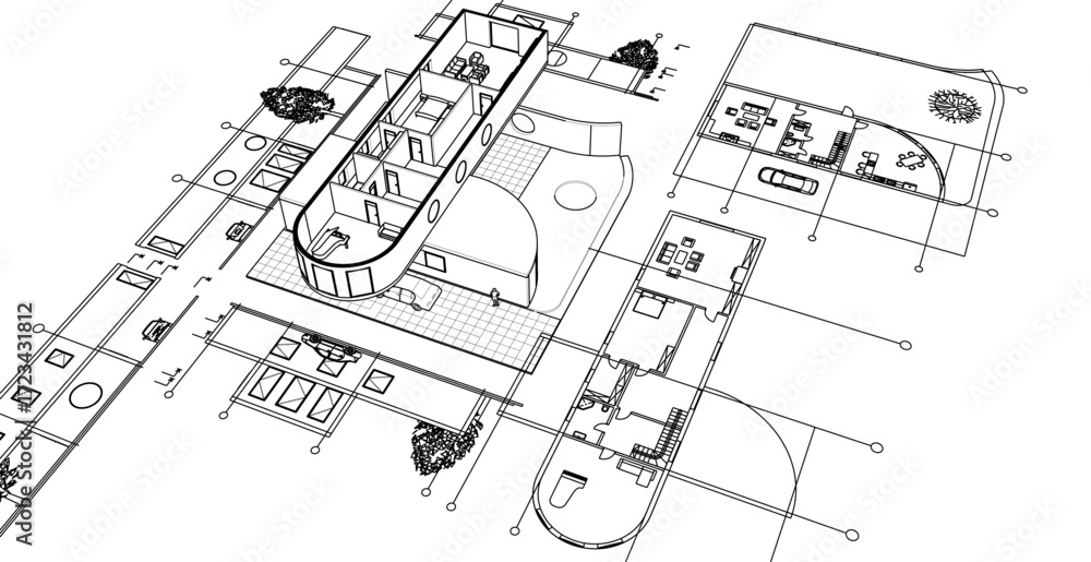 Fototapeta premium cottage planning sketch 3d illustration 