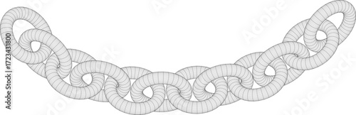 Three dimensional wireframe chain links in abstract style. Geometric connected loops for futuristic design, digital artwork, and conceptual composition. Vector
