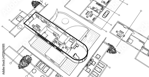 cottage planning sketch 3d illustration	
