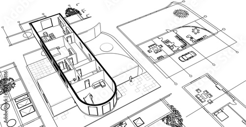 cottage planning sketch 3d illustration	
