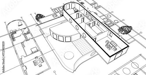 cottage planning sketch 3d illustration	
