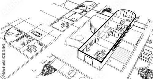 cottage planning sketch 3d illustration	

