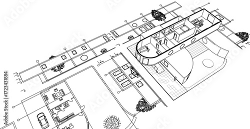 cottage planning sketch 3d illustration	
