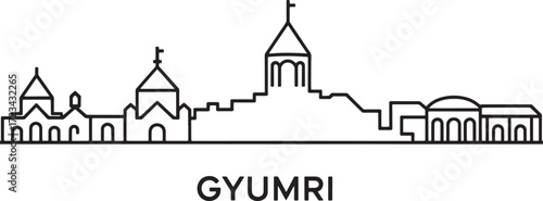 Gyumri Armenia Skyline Landmark Outline Travel Tourism Cityscape Vector
