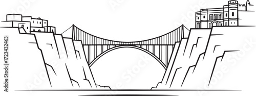 Constantine Algeria Skyline Suspension Bridge Cliffside Buildings Vector Illustration Landmark