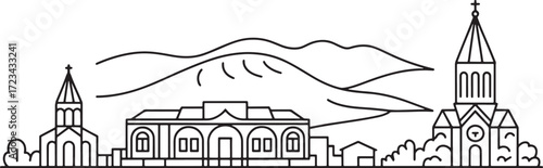 Armenia Skyline Outline Vector Illustration Yerevan Cityscape Landmarks Mountains