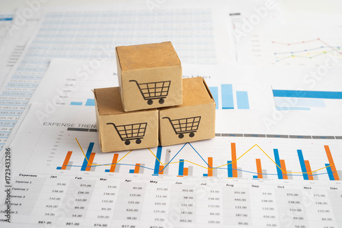 Online shopping, Shopping cart box on business graph, import export, finance commerce.
