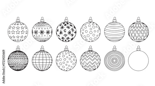 Collection of hand-drawn vintage christmas ornaments with intricate patterns festive decorations silhouette