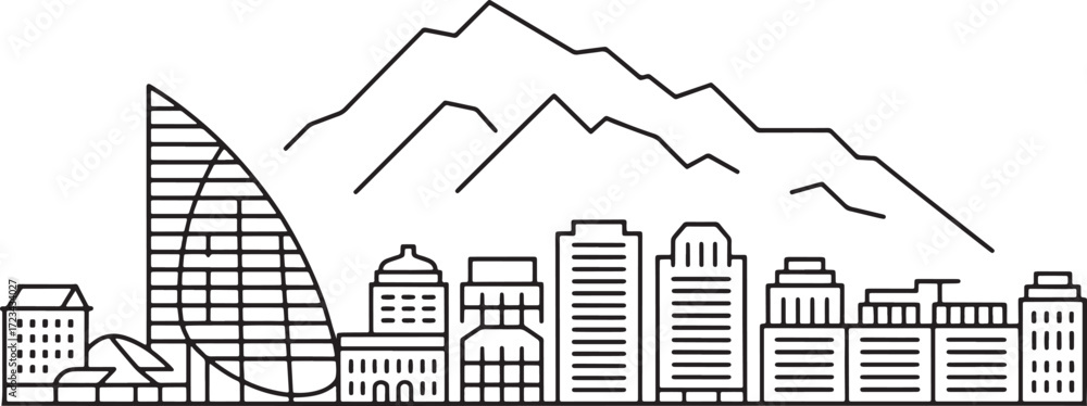 Obraz premium Cityscape Line Outline Drawing Salt Lake City Utah Skyline Vector Silhouette