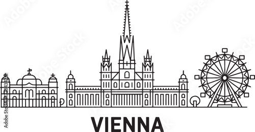 Vienna Skyline Silhouette Vector Illustration in Transparent Background Line Art Style