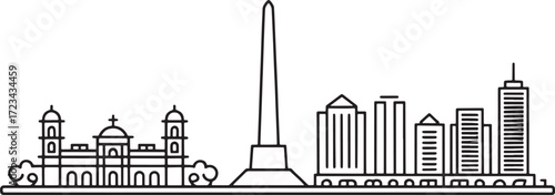 Buenos Aires Cityscape Vector Illustration Outline Famous Architectural Landmarks