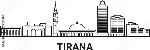 Tirana Cityscape Vector Illustration Outlined Architectural Landmarks and Skyline