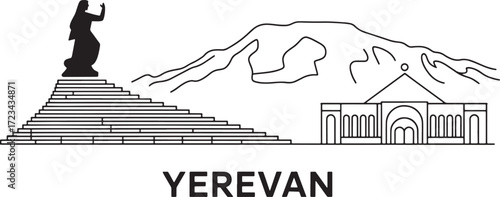 Yerevan Cityscape Vector Illustration Outlined Architectural Landmarks and Skyline