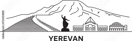 Yerevan Cityscape Vector Illustration Outlined Architectural Landmarks and Skyline