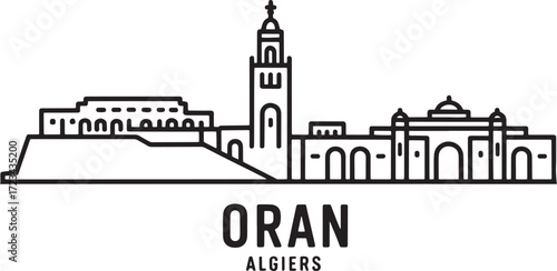 Oran Algeria Skyline Cityscape Vector Illustration Landmark Urban Travel Silhouette