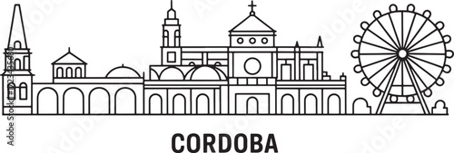 Cordoba Skyline Line Art Vector Illustration, City Silhouette Cordoba, Spain