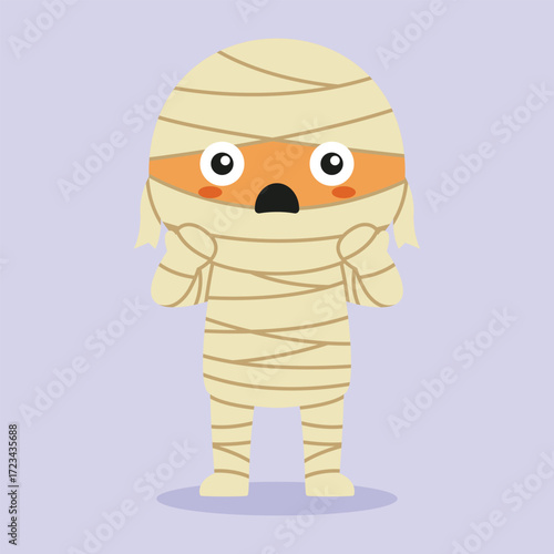 cute mummy cartoon character posing with shocked and surprised facial expression