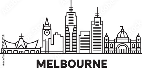 Melbourne Skyline Vector Illustration, City Silhouette Melbourne Australia