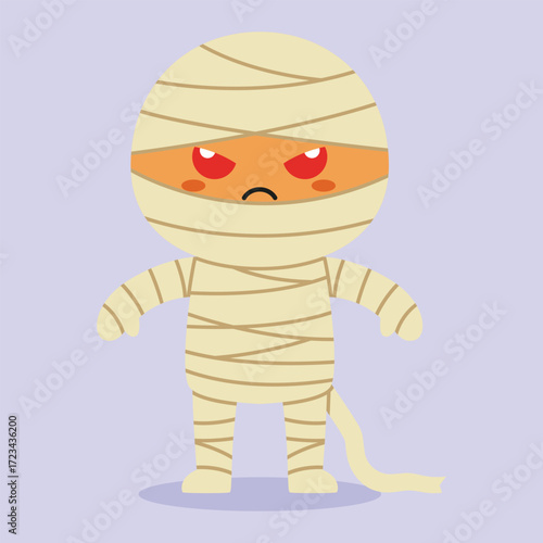 cute mummy cartoon character posing angry face ready to chase