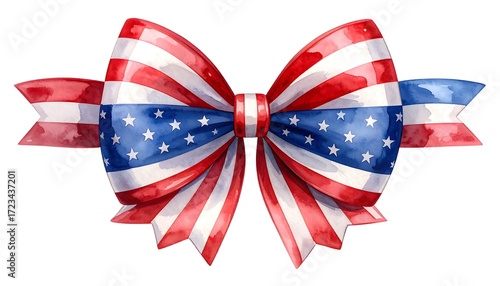 Watercolor American flag bow